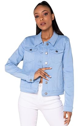 Nina Carter J212 Chaqueta de mezclilla de ajuste slim para mujer – Chaqueta de entretiempo de color con cuello Kent y bolsillos – Chaqueta para primavera y verano de tela elástica, M
