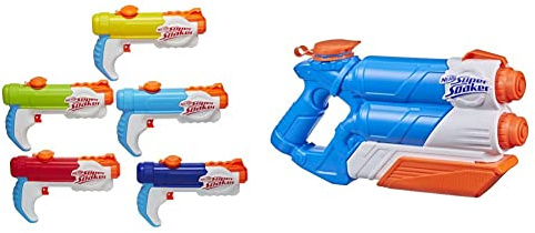 Der Nerf Super Soaker Piranha Multipack enthält 5 Piranha Wasserblaster & Twin Tide Wasserpistole doppelter Spritzpower Pump-Funktion großer 1,4L Wassertank einfaches Auffüllen