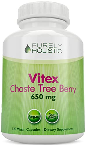 Purely Holistic Chasteberry Vitex Supplement 650mg - 4 Month Supply 120 Vegan Capsules Agnus-Castus Chaste Tree Berry Capsules Supports Normal Hormone Balance for Women