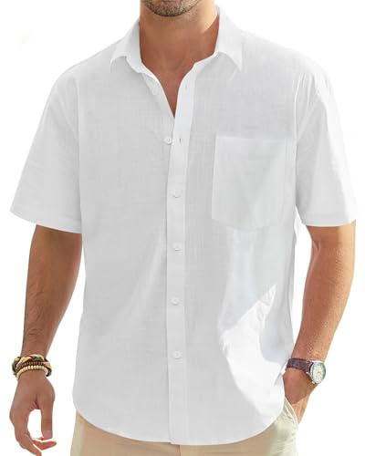J.VER Leinenhemd Herren Hemd Kurzarm Leinenshirt Freizeithemd Businesshemd Sommer Casual Regular Fit Shirt