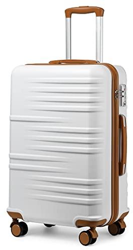 British Traveller Handgepäck Koffer Mittelgroß Reisekoffer Mittelgroß Hartschalenkoffer 64 * 43 * 26.5cm mit TSA-Schloss Koffer Trolleys ABS+PC Weiß