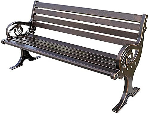 Gartenbank im Freien, Gartenbank im Innenhof, Park-Veranda-Stuhl, Rahmen aus gegossenem Aluminium, korrosionsbeständige Hartholzmöbel, dreisitzige Außenbank