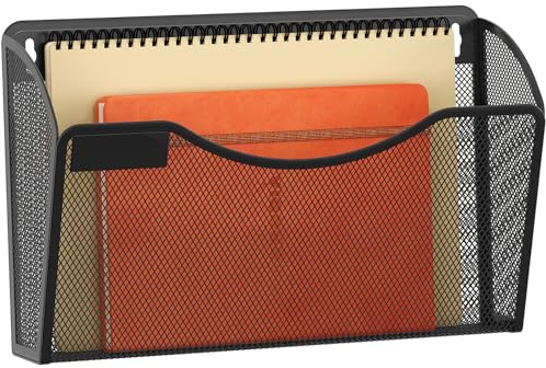 EasyPAG Portadocumenti a Parete A4 1 Tasca Orizzontale Metallo Rete,Portariviste a Muro,Porta Lettere da Appendere,Organizzatore Posta da Muro con Piastra per Ufficio & Casa,Nero