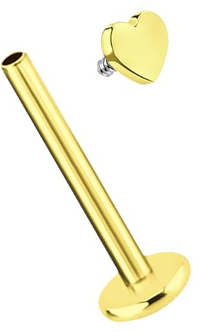 Piercing Titan Labret Stud in 1,2 mm mit Stern, Mond oder Herz, vergoldet