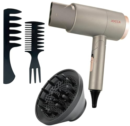 JOCCA - Asciugacapelli Pieghevole con Diffusore e Accessori, Potenza 1800-2200W, 3 Temperature, 2 Velocitàm Colpo d'Aria Fredda, Compatto da Viaggio