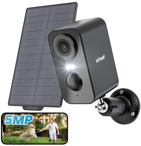 ieGeek 5MP Solar Security Camera Outdoor Wireless with Color Night Vision, Battery CCTV Camera Systems, WiFi Outdoor Camera Home Security Camera,Motion Detection,Sound Floodlight Alert,Work with Alexa | Color Night Vision, Battery CCTV, Motion Detection, Home WiFi Security Cam, Siren Light Alarm, 2 Way Audio, Work with Alexa
