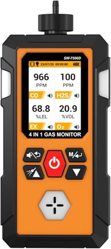 Detector de Fugas de Gas 4-en-1 (H2S, EX, O2, CO) con Bomba Incorporada, Muestreo por Succión de Bomba con Detección Precisa: Recargable, Construcción Resistente, Alertas Instantáneas