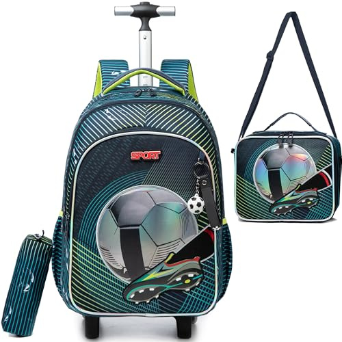 HTgroce Cartable a Roulette Garçon Primaire, Cartables Scolaire Trolley Bag Sac à Dos avec roulettes Léger CP Cartable Ensemble de Sac de Voyage pour L'école, Le Voyage, la randonnée.