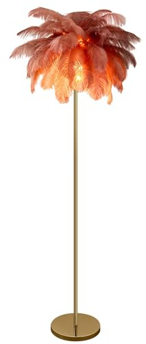 Sedtonmu Moderne LED Federlampe Stehlampe, Straußenfeder Luxus Feder Stehleuchte, Dimmbar mit Lichtquellen, Standleuchte für Wohnzimmer und Schlafzimmer (115cm)