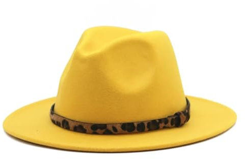 WOYUANSHA Cowboyhüte Modischer Fedora-Hut Mit Gürtelschnalle Für Herren Und Damen Filzhut Gelb