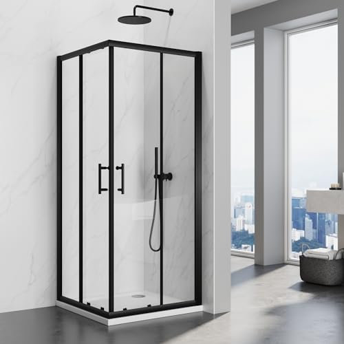 SIRHIONA Cabina doccia ingresso angolo porta scorrevole in vetro di sicurezza nero, cabina doccia ad angolo, porta doccia,70x70x195 cm