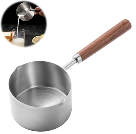 Casserole en acier inoxydable portable de 200 ml, petite casserole à lait, petite casserole, poêle à sauces, casserole à soupe avec manche en bois, cuisine lait, sauce, café, thé, soupe