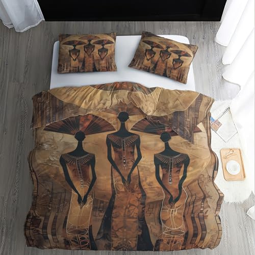 WQIZXCW Afrika Bettwäsche 140x200 - Afrikanische Frau Motiv, Weiche und Angenehme Microfaser Bettbezug Set 2 Teilig, 1 Kissenbezug 70x90, mit Reißverschluss, Wendebettwäsche & Zimmer Deko