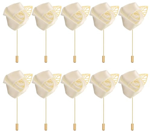 PATIKIL Rosenanstecker, 24er Pack Bräutigam Hochzeitsanstecker Taschenhandgemachte Blumen Reversnadeln für Männer Hochzeitszeremonie Party Abschlussball, Creme