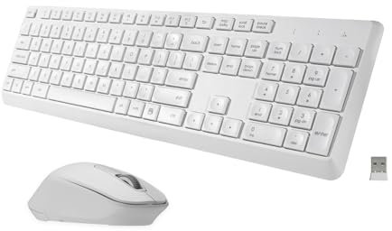 Ensemble Clavier et Souris sans Fil, 2,4 G sans Fil Plug and Play, Clavier d'ordinateur Pleine Taille. (Blanc)
