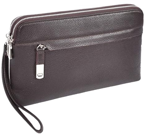 Herren-Handgelenktasche aus echtem Leder, Clutch, Organizer, Reisetasche, Stirling, braun, Small