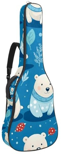 Bassgitarrentasche, 101,6 cm, 101,6 cm, doppelter verstellbarer Schultergurt, Akustikgitarre, Gigbag, Gitarrenkoffer, wasserdichtes Oxford-Gewebe, dicker Schwamm, blau-weiße Bären, Blau-weiße Bären,