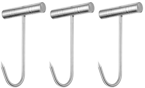 sourcing map 3Pcs Stainless Steel T Hooks 6.7 Inch 7.7mm T-Shaped Handle Meat Boning Hook T-Handle Boning Hooks for Kitchen Butcher Shop Restaurant BBQ Tool