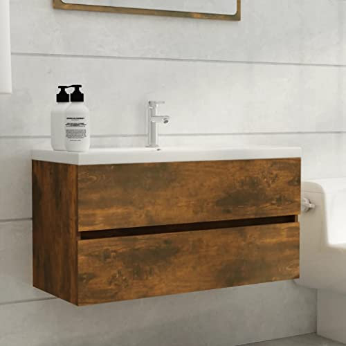 Brokky Waschbeckenschrank Räuchereiche 90x38,5x45 cm Holzwerkstoff Waschtisch GäSte Wc