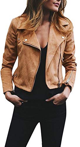 Generico Giacca in pelle da donna, corta, per le mezze stagioni, in ecopelle, con chiusura lampo, per autunno Giacca Donna Pelle Rossa Giacca Donna Autunno Finta Pelle