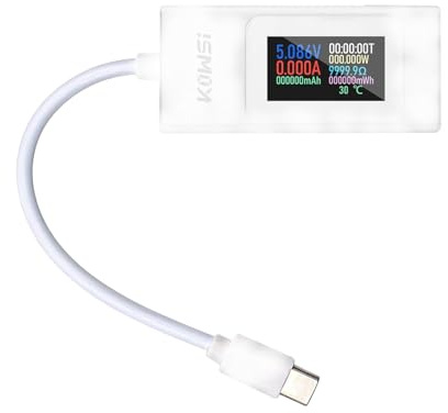 HUAZIZ USB C Tester Type C Meter Multimeter Voltmeter Current Meter 0-6.5A 4-30V, USB C Current Meter, Type C USB Charger with White LCD Display, Display Power Current Voltage Temperature