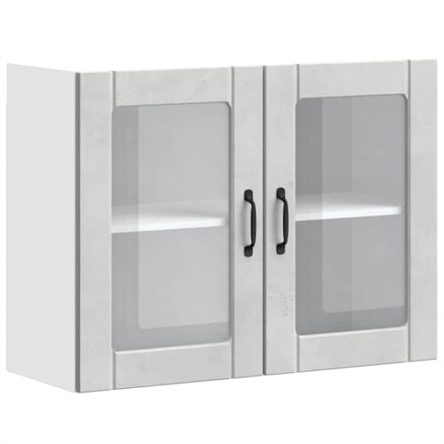 vidaXL Kitchen Wall Cabinet with Glass Door - Lucca in Concrete Grey Engineered Wood - 80cm x 31cm x 60cm - Modern Kitchen Storage Solution -