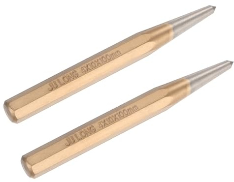 M METERXITY 2-Pack Center Punch 4mm Shank Point, 10x100mm Alloy Steel Center Punch Tool, Impact Resistant Metal Punch Center for Mark/Drilling/Punching/Scribing/Locator/Starting Nail [Golden]