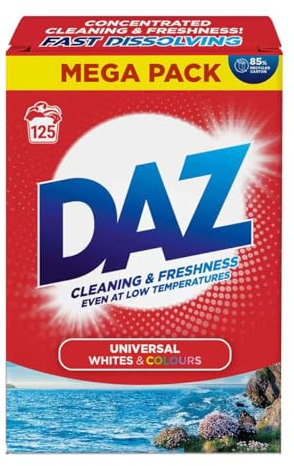 Daz Lessive en poudre 125 lavages – Pack familial pour des blancs brillants et un puissant détachage – longue durée, parfum frais 6,25 kg