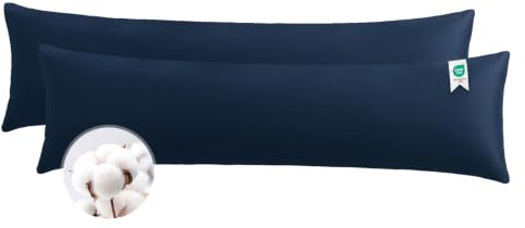 Aisbo Seitenschläferkissen Bezug 40 x 145 Baumwolle 2er Set Blau - weiche Kissenbezug 40x145 mit Reißverschluss, 40x145cm Pillow Cover Pillowcase
