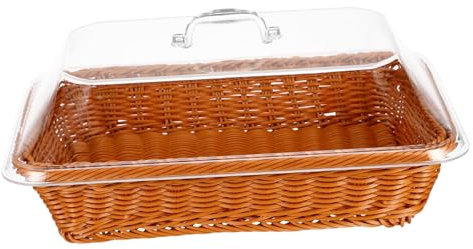 Alipis Simulated Rattan Bread Basket with Lid 35x25x15cm Multifunctional Storage Container Small Woven Fruit and Vegetable Basket for Kitchen Home Picnic