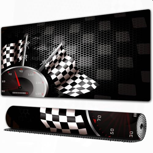 FEHWI Gaming Mouse Pad Extra Large Keyboard Mouse Mat Desk Pad Soft Smooth Surface and Anti-Slip Rubber,Black Cool Racing Car,16x35.5 in