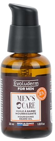EVOLUDERM – Olio da Barba Nutriente Uomo – 30 ml – 97% di Origine Naturale – Vegan – Fabbricazione Francese