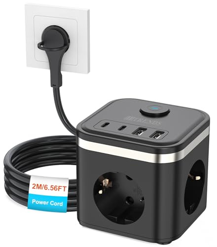 HITRENDS Steckdosenwürfel mit USB, USB C Steckdosenleiste USB C Ladegerät 3-Fach Steckdose mit Schalter, Tragbar PD-Ladegerät für MacBook, iPad, iPhone 16/15, Galaxy S25 Ultra, Zuhause, Büro, Reisen
