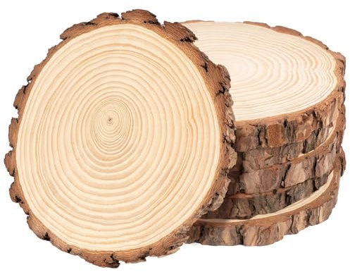 4 Stück Holzscheiben ohne Loch Set, 25-28 cm, Holz Log Scheiben, Unbehandeltes Baumscheiben Groß, Natürliche Runde Holzkreise für DIY Basteln Hochzeit Dekoration