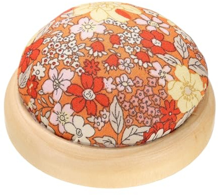 sourcing map Nadelkissen mit Holzsockel, japanischer Stil, runder Nadelhalter zum Nähen, Quilten, Handarbeiten, Basteln, rote Blume