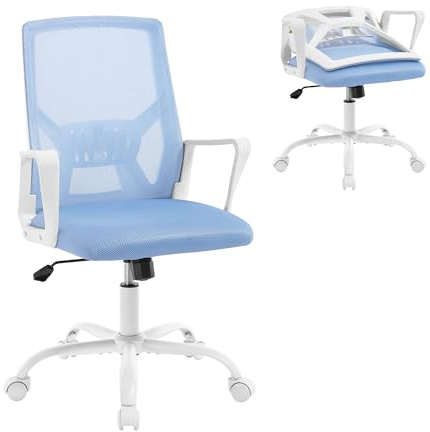 Klihome Sedia da Ufficio Ergonomica, Poltrone Ufficio con Schienale Pieghevole, Girevole e Regolabile in Altezza, in Rete ad Alta Elasticità, Blu
