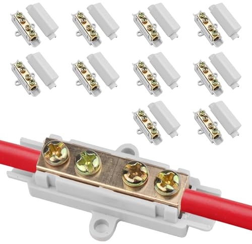 10 unidades de conectores de alambre de latón, tornillos dobles, bloque de sujeción de alambre, conector de cable, regleta de terminales adecuado para alambre de 2,5 a 16 mm², bloque de sujeción de