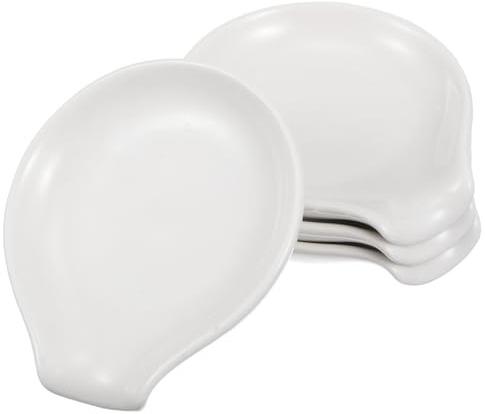 DECOMELODY 4 piezas Soporte Cuchara Cerámico Blanco Reposa Cucharas para Cocina y Encimera Mantén Mesa Limpia y Utensilios Ordenados Diseño Simple y Funcional para Hogar