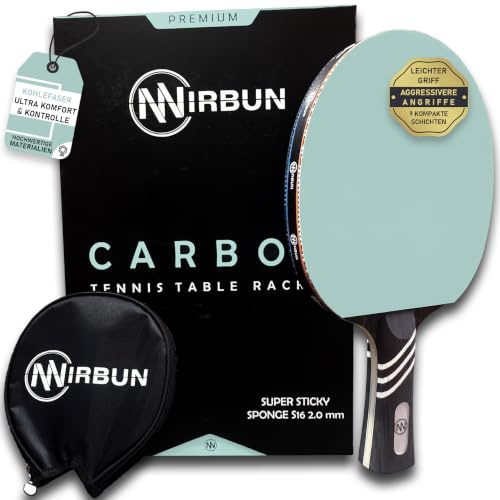 Nirbun – Racchetta da ping pong professionale in fibra di carbonio | Racchetta da ping pong con gomma ad alta resistenza | Legno polare + fibra di carbonio | Copertura protettiva | Potenza e velocità