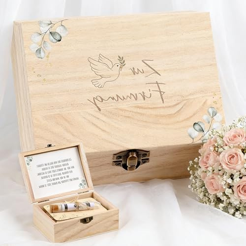 4er Set Firmung Geldgeschenk Holzbox, Komplettes Geschenkset mit Geld-Reagenzglas, Karte & Deko, Schlichtes Design für Gäste, 14x10.5x6.5 cm