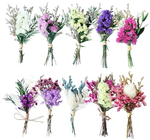 HZZON 10 Stück Trockenblumenstrauß Klein Trockenblumen Basteln Set Mini Sträuße Trockenblumen Natürliche Trockenblumen Klein Deko für Scrapbook Fotoalben Geschenkumschlag und Geschenkboxen Dekoration