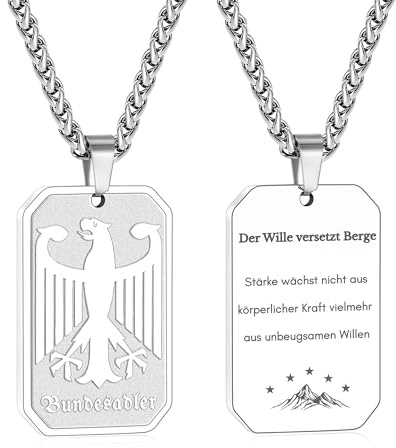 Cheria Deutsche Adler Kette Herren, 316L Edelstahl Bundesadler Halskette Herren Schwarz/Silber/Gold mit Gravur, Männer Patriotischer Schmuck, Geschenke für ihn 60cm