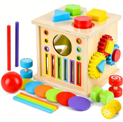 8 in 1 Giochi Montessori 1 2 3 Anni, Giochi in Legno Educativi per Bambina Bambino, Giocattoli Montessori 2 Anni, Gioco Sensoriale Motricità Fine, Ordinamento Colori e Forme, Regalo Bambini 1 Anno