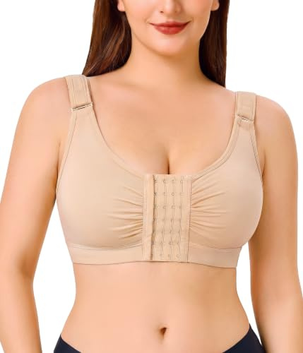 Junlan Soutien-Gorge de Sport à Maintien Ferme Brassiere Post operatoire Soutien-Gorge Fermeture Devant Postopératoire sans Armature Réglable pour Fort Poitrine Racerback Comfort Support