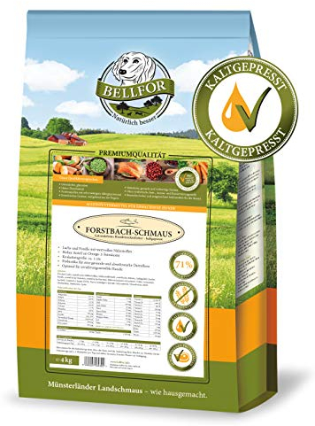 Bellfor Forstbach-Schmaus Kaltgepresstes Trockenfutter mit Lachs und Forelle Getreidefrei Reich an Natürlichen Vitaminen, Mineralien (Spurenelemente) und Antioxidantien (4 kg)