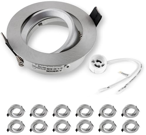 SEBSON Gehäuse für Einbaustrahler mit GU10 Fassung, Einbaurahmen, 12er Set | Schwenkbar, Alu, Rund, Geeignet für LED & Halogen 230V, Lochdurchmesser 73-77mm Abdeckung Ø84mm für Deckenspots