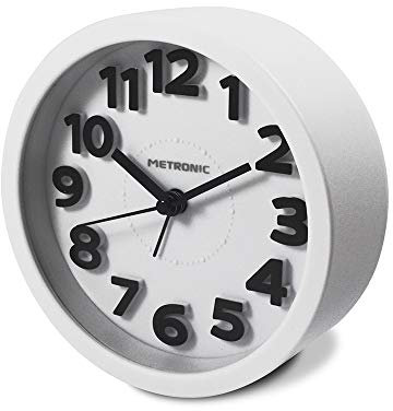 Metronic 477307 Classic Sveglia Analogica con Movimento al Quarzo, Bianco