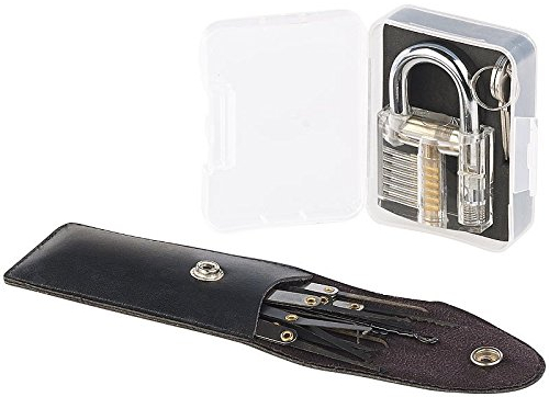 AGT Übungsschloss: Lockpicking-Set mit 17-teiliger Dietrich-Tasche und Übungs-Schloss (Schloss Knacken Set, Schlossknackset, Schlösser öffnen Werkzeug)