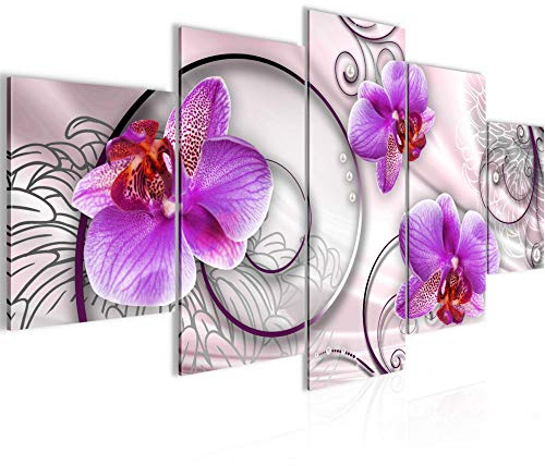 Runa Art Bild Wohnzimmer Schlafzimmer Blumen Orchidee 5 Teilig Abstrakt Rosa Violett Wandbilder auf Vlies Leinwand 208353a