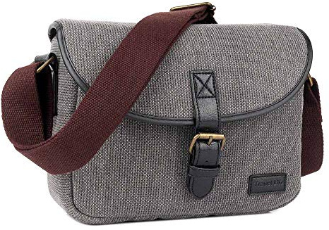 Neuleben Klein Kameratasche für Spiegelreflex Systemkamera SLR DSLR Tasche Fototasche Vintage Messenger Umhängetasche Damen Herren (Grau)